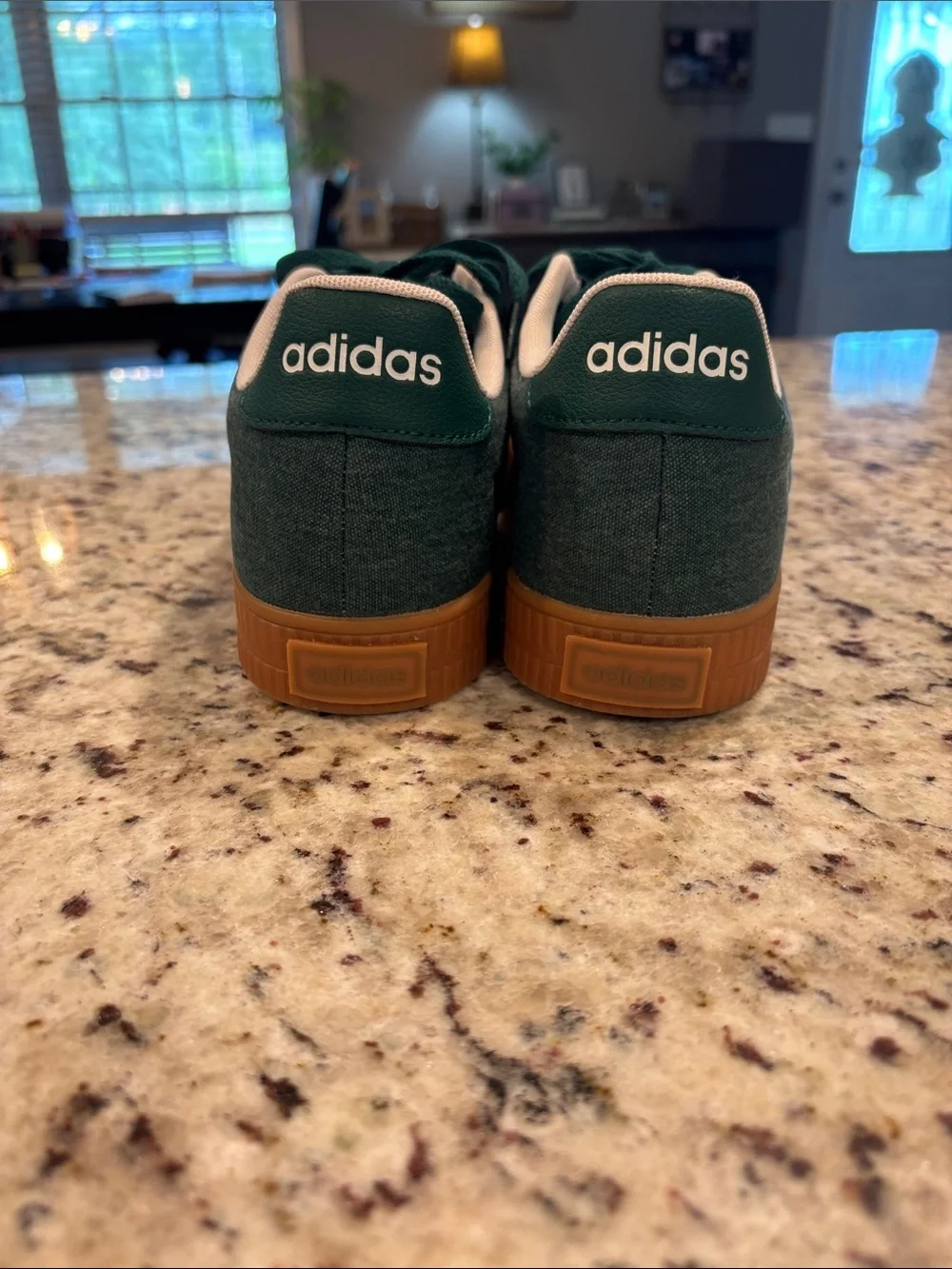 adidas Green Low-Top Sneakers with White Three-Stripes and Gum Sole